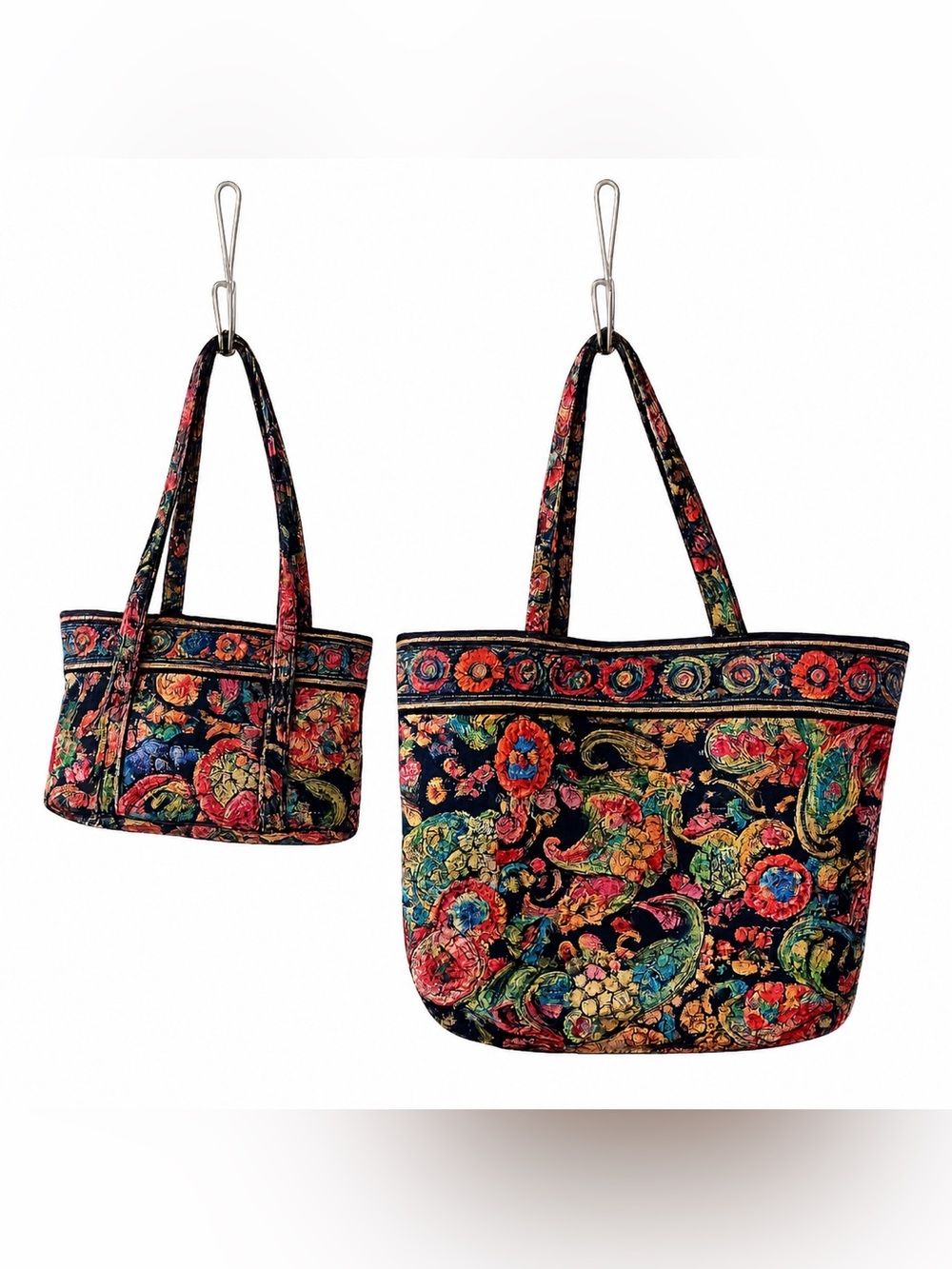 TWO Vera Bradley X-LARGE and Smaller tote bags in the "Symphony in Hue" pattern